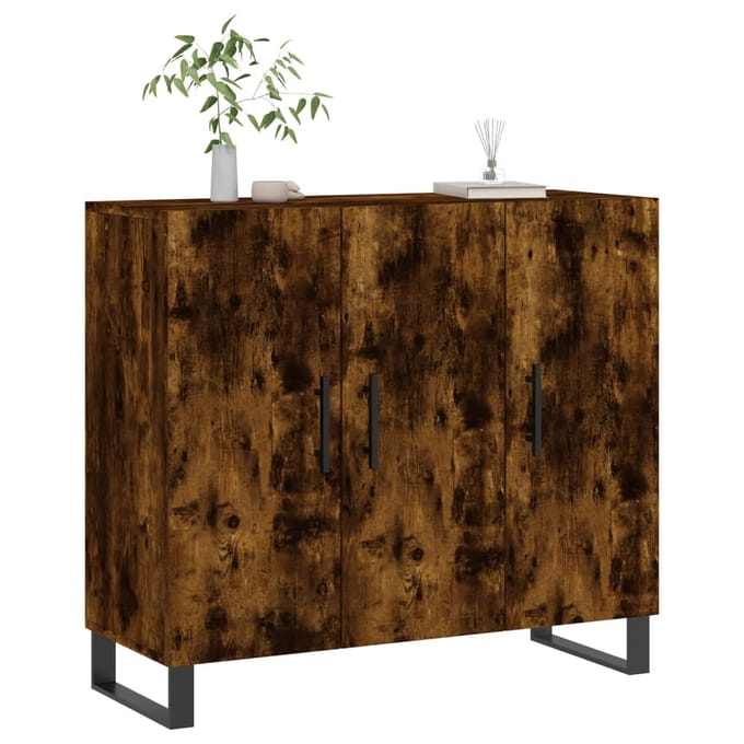 vidaXL - Dressoir - 90x34x80 - cm - bewerkt - hout - gerookt - eikenkleurig
