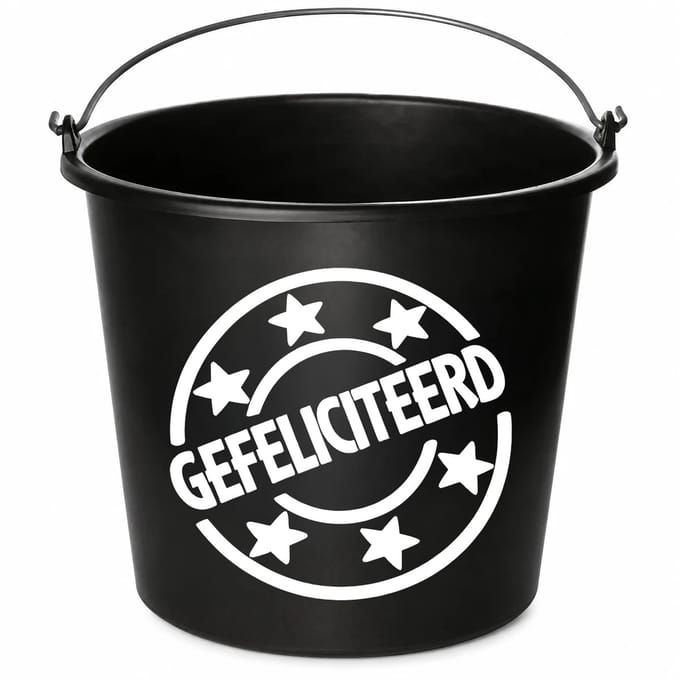 Emmer - Gefeliciteerd - Cadeau emmer - met tekst - 12 liter - zwart
