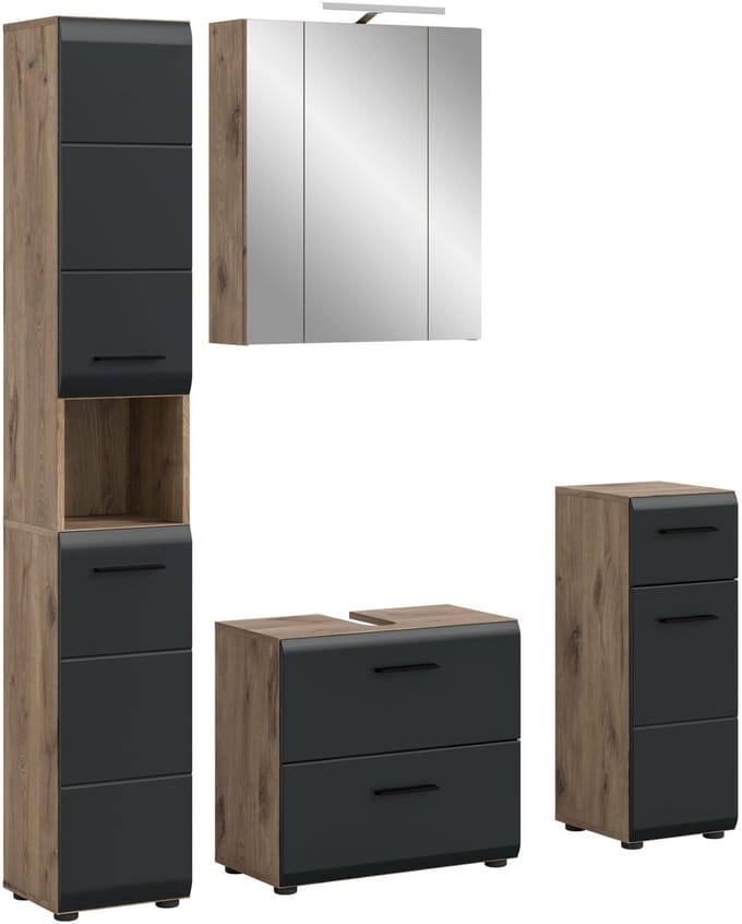 Badcombinatie 5-delig - Zwart Mat en Nox Eik - Complete Luxe Badkameroplossing - 150x185x46cm