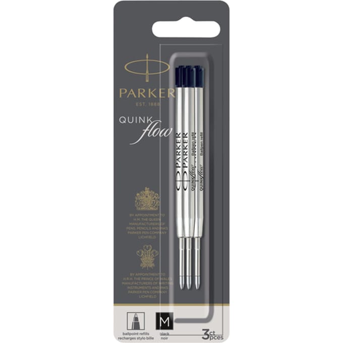 Parker Ballpoint Pen Refills | Medium Point | Black QUINKflow Ink | 3 Count