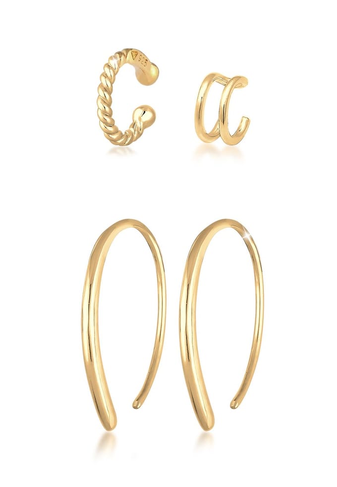 Elli Oorbellen Set oorring Earcuff Basic Blogger Trend 925 Sterling Zilver verguld