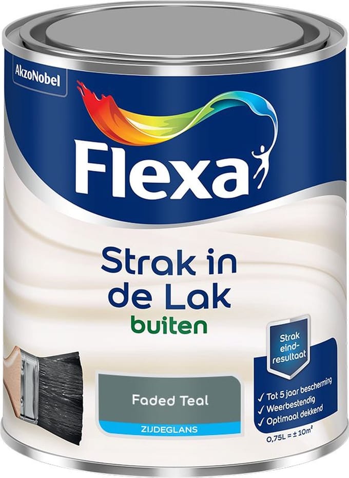 Flexa - Strak In De Lak Buitenlak Zijdeglans - Faded Teal - Mengverf - 750 Ml
