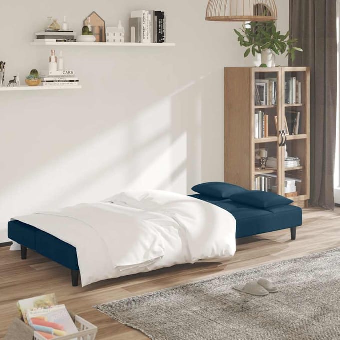 vidaXL - Slaapbank - 2-zits - met - 2 - kussens - fluweel - blauw
