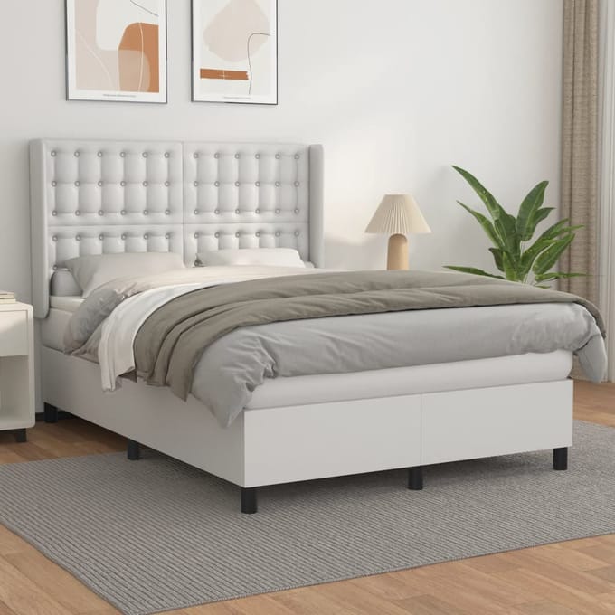 vidaXL - Boxspring - met - matras - kunstleer - wit - 140x190 - cm