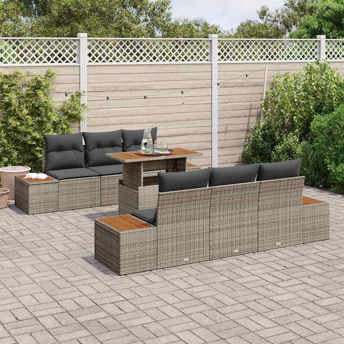 vidaXL Tuin Eettafel Set met kussen 7 pcs Grijs en Bruin