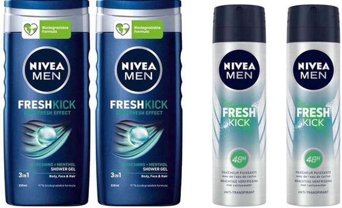 Nivea Men Fresh Kick - SET - 2 x Deo Spray & 2 x Douchegel