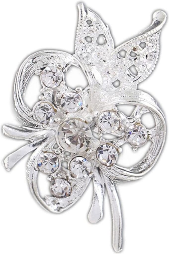 Fako Bijoux® - Broche - Bouquet - Kristal - 27x39mm - Zilverkleurig