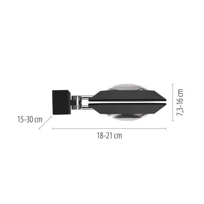 LED wandlamp PURE Oculis, zwart, 30 cm, ijzer/glas, 2-lamps