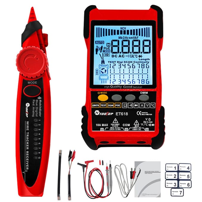 Draagbare 2in1 netwerkkabeltester multimeter LCD-scherm met achtergrondverlichting analoog digitaal veelkleurig
