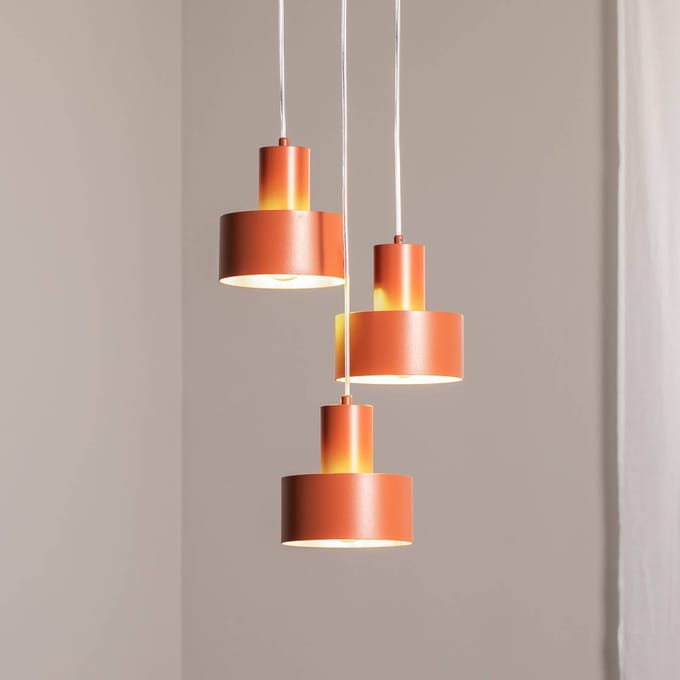 SIGMA Hanglamp Rif 3, baksteenrood, rond, 3-lamps, Ø 33 cm