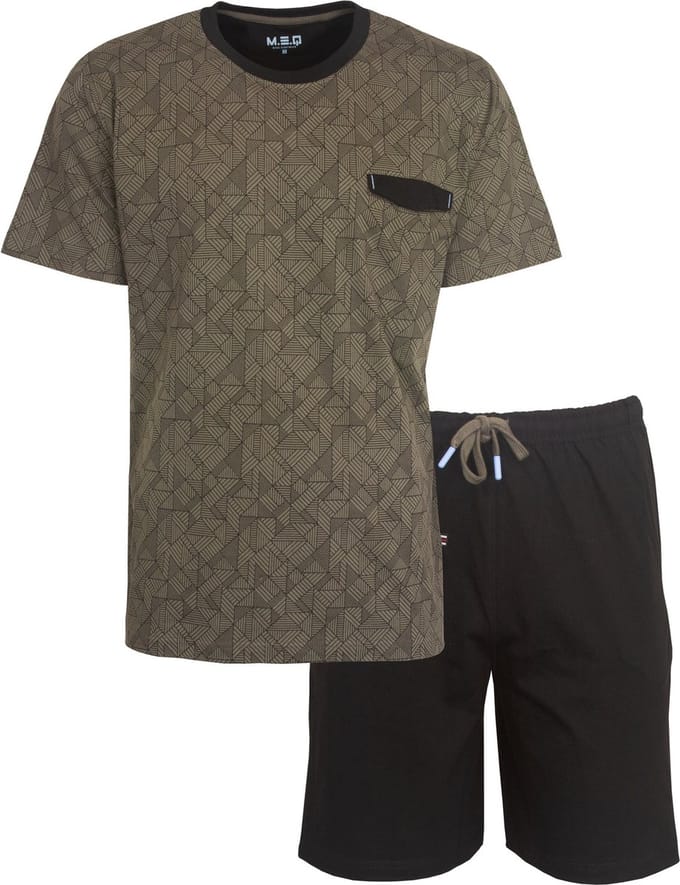 MEQ Heren Shortama - Pyjama Set - Katoen - Bruin/Donker Grijs - Maat XXL
