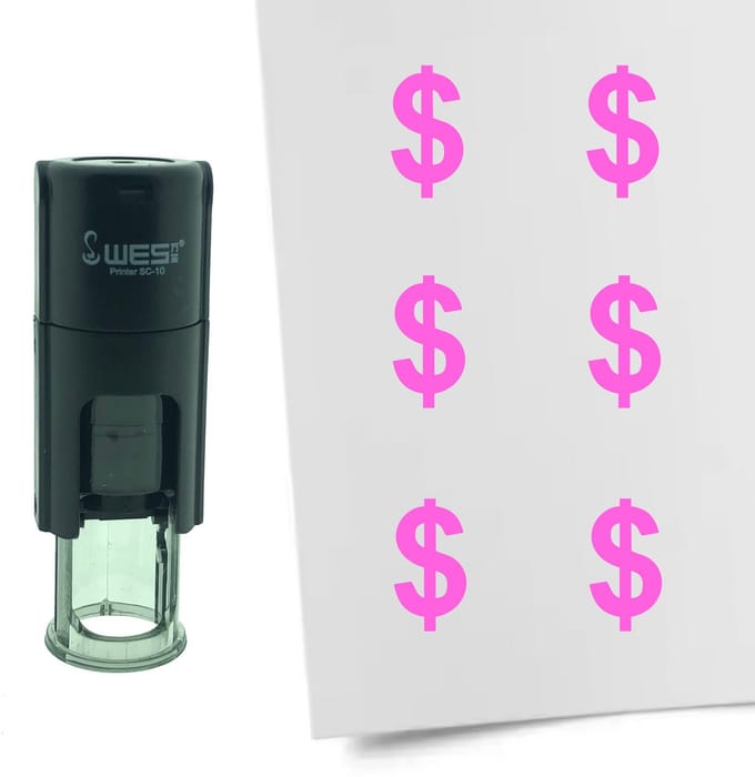 CombiCraft Stempel Dollar teken 10mm rond - roze inkt