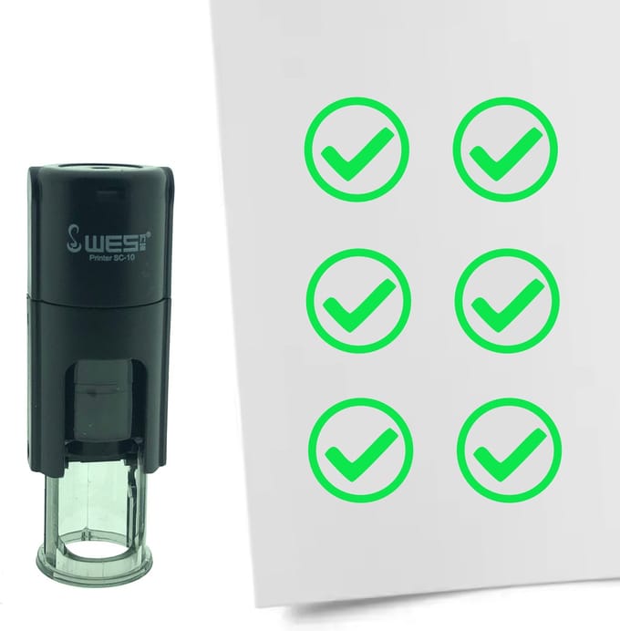 CombiCraft Stempel Checkbox Vinkje / OK 10mm rond - groene inkt