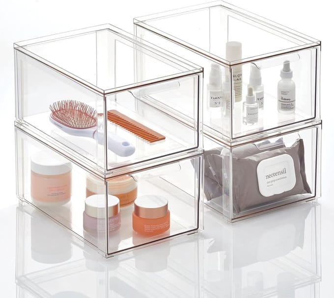 Cosmetica Opbergbox - Make-up Organizer - Badkamer Opbergen - Set van Vier - 20x15x30cm - Transparant