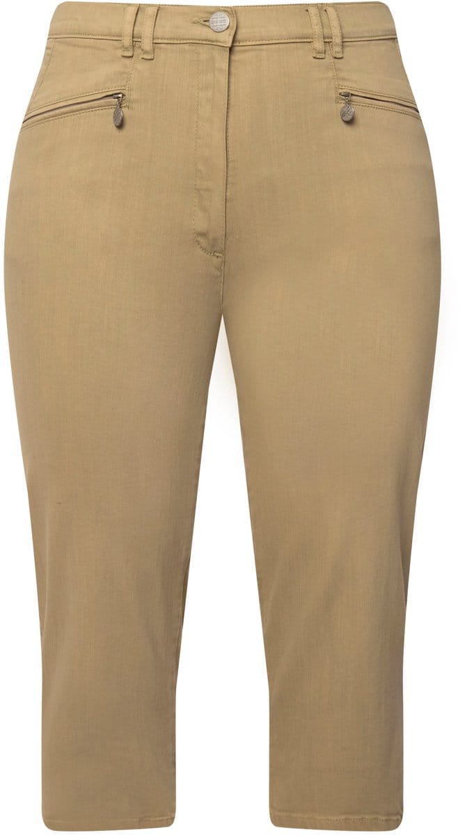 Ulla Popken - Dames - 7/8-stretchbroek Mony ritszakken stretchcomfort - Beige - Maat 42