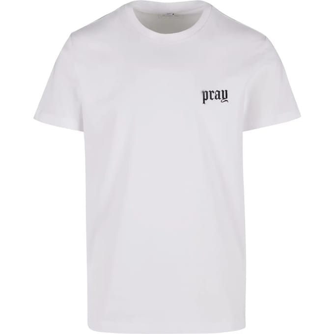 Mister Tee - Pray Old English Wording EMB Heren Tshirt - S - Wit