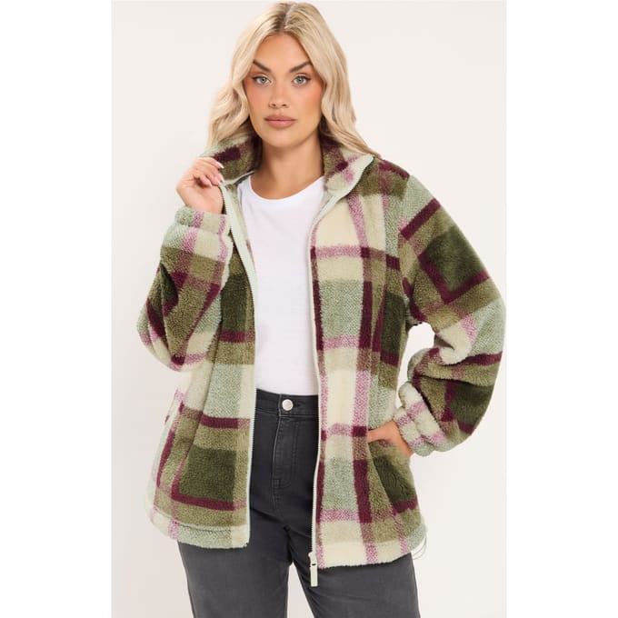 Yours Kakigroen Geruite Fleece Met Ritssluiting Size 48