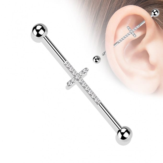 Industrial piercing titanium CNC cross - zilver - LMPiercings