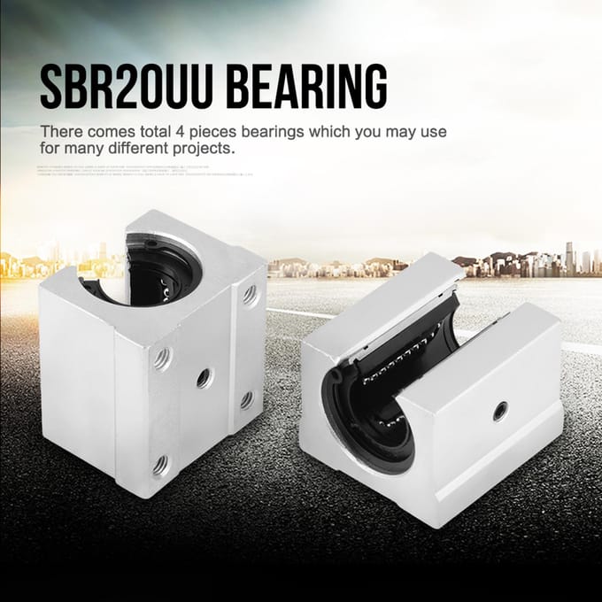 Lot de 4 roulements à mouvement linéaire ouvert SBR20UU, bloc coulissant pour imprimante 3D, pièces CNC 20 x 39 x 11 mm white