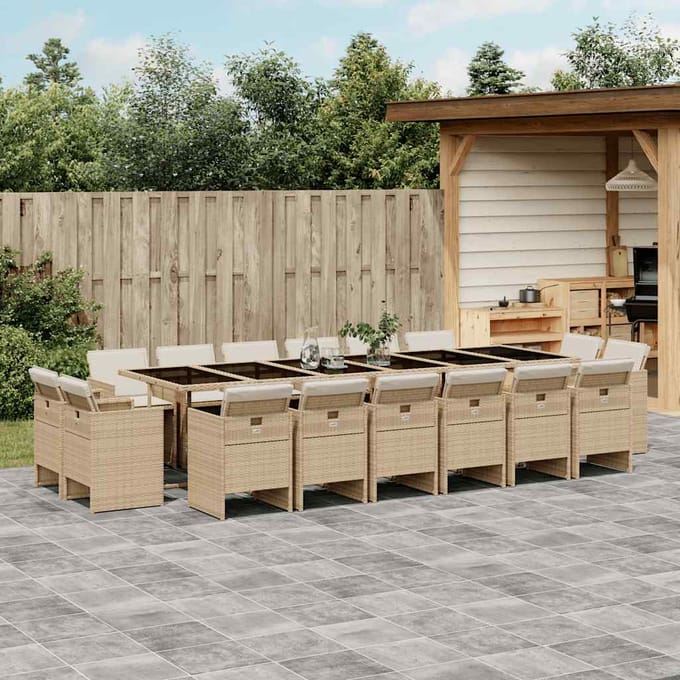 vidaXL - 17-delige - Tuinset - met - kussens - poly - rattan - beige