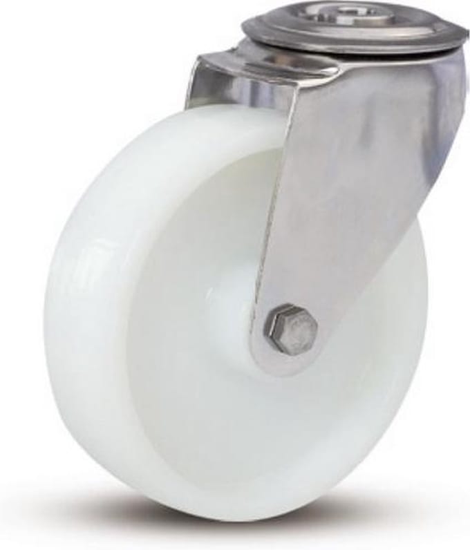 Nylon RVS zwenkwiel met centraal gat - 80mm - 140kg