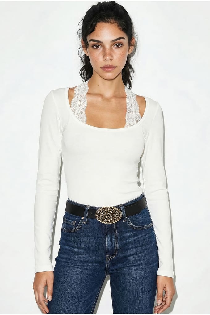 Slim Fit Lange Mouwen Vierkante Kraag Blouse