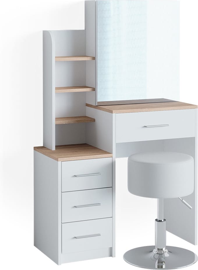 Vicco Conrada Kaptafel – 36 cm met krukje Wit/Sonoma