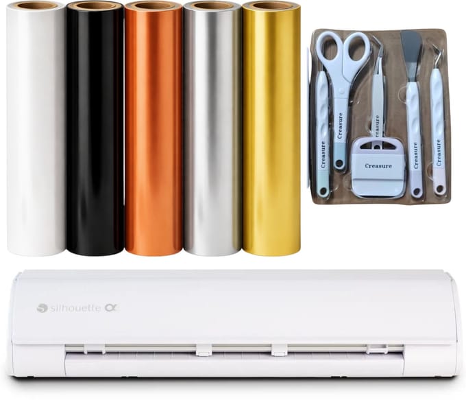 Silhouette Cameo 5α Wit – Metallic Creative Starterpakket – Snijplotter met Vinyl, Flexfolie, Toolset & Applicatiefolie – Complete DIY Set