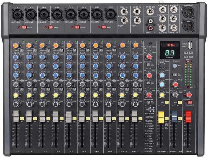 E-Lektron C848-DSP 16 kanaals mengpaneel - Met USB interface, DSP effecten en Bluetooth