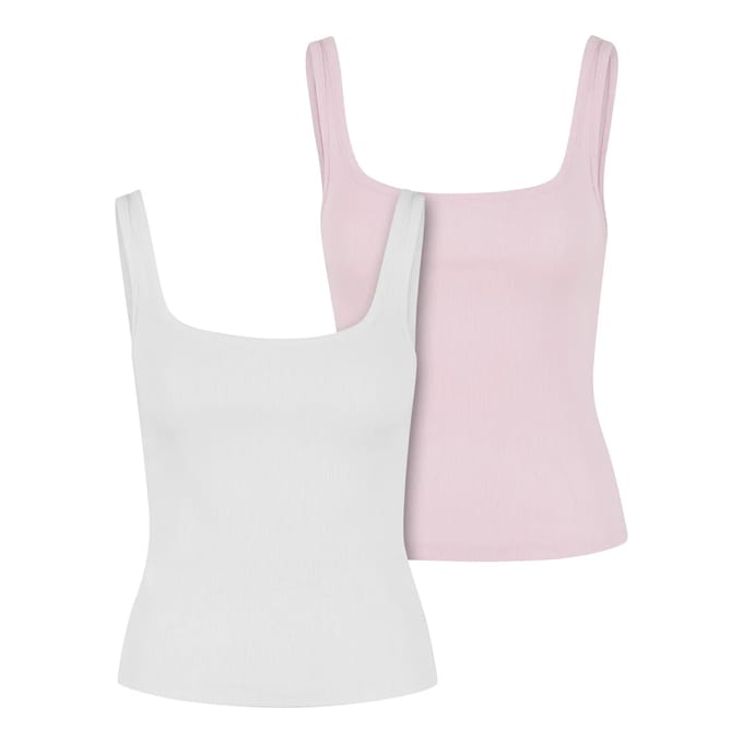Urban Classics - Wide Neck Rib 2Pack Mouwloze top - XS - Wit/Roze