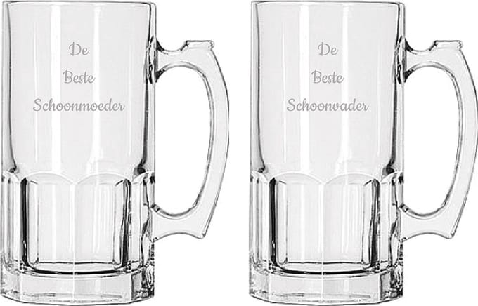 Gegraveerde Bierpul 1ltr De Beste Schoonvader- De Beste Schoonmoeder