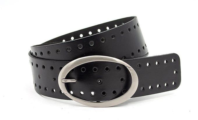 Damesceintuur zwart geperforeerd - 5 cm breed - Leer - Brede riem - Casual - Maat 95