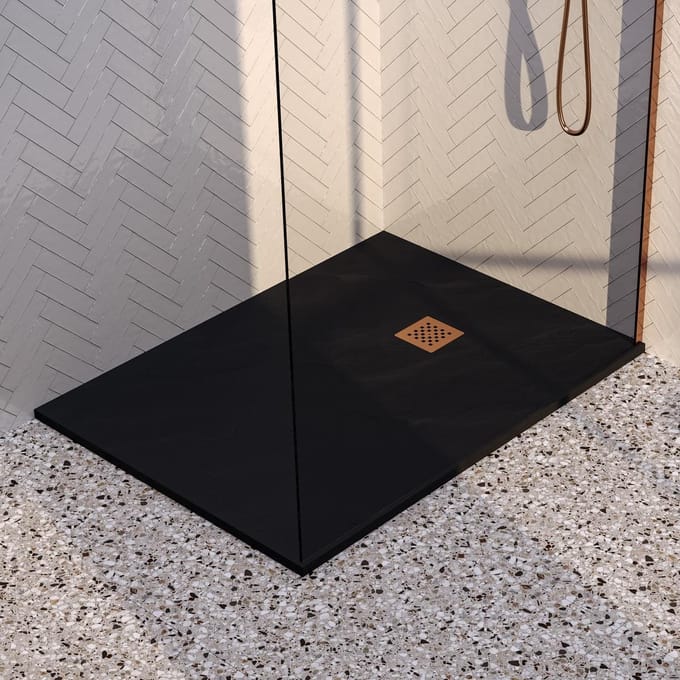 Brauer Asteroid Douchebak - 100 x 140 cm - Mineraalmarmer - Mat Zwart - Antislip - Antibacterieel