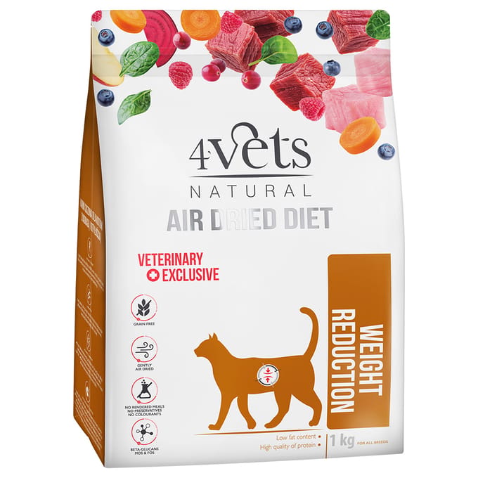 2x 1kg 4vets Weight Reduction droogvoer voor katten