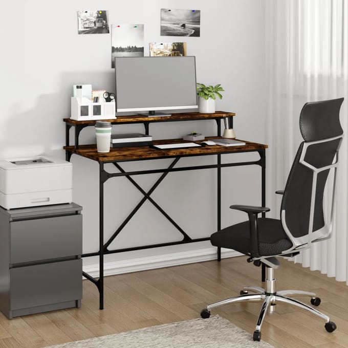 vidaXL - Bureau - 100x50x90 - cm - bewerkt - hout - en - ijzer - gerookt - eikenkleurig