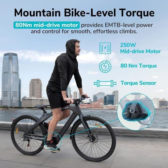 Vélo électrique - ENGWE - N1 Pro - Cadre carbone monobloc - Moteur central 250W/80Nm - Autonomie 100 km gris