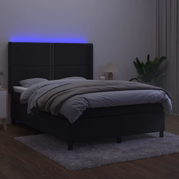 vidaXL - Boxspring - met - matras - en - LED - fluweel - zwart - 140x190 - cm