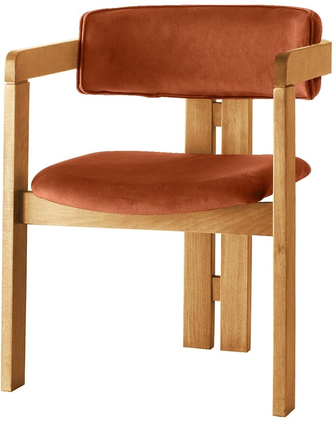 Asir - Stoel - Eiken, Tegel Rood - 100% HOUT, FLUWEELSTOF / MULTIPLEX - 58 x 76 x 49 cm