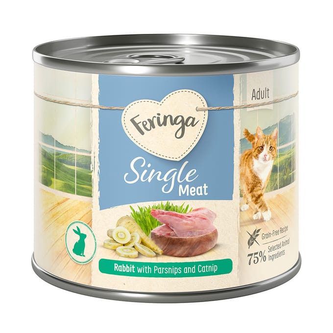 6x200g Single Meat Menu Konijn met Pastinaak & Kattenkruid Feringa Kattenvoer