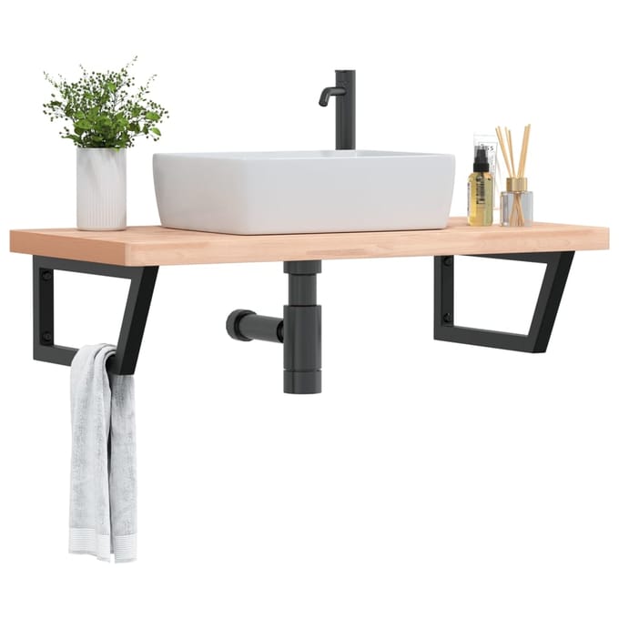 vidaXL - Badkamer - wandschap - staal - en - massief - beukenhout