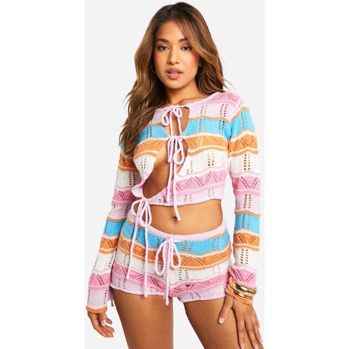 boohoo Dames Petite gestreepte top met uitsnede | Maat: Medium