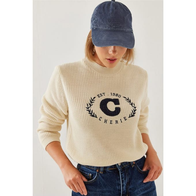 Geborduurd Crew Neck Gebreid Sweater
