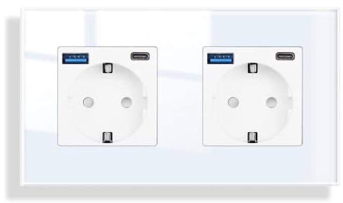 Dubbel stopcontact met USB - Snel opladen, inbouw, 2 vakken, 16 A, 20 W