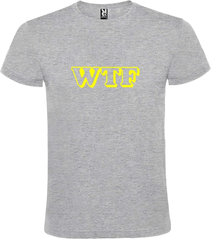 Grijs T-shirt ‘WTF’ Geel maat M