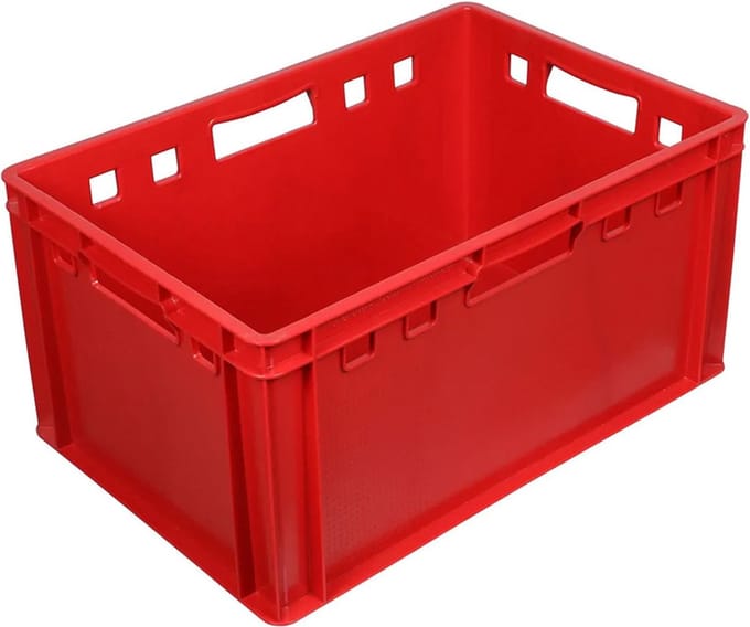 Vleeskrat E3 600x400x300 mm 60 liter rood - Euronorm - Open handgreep
