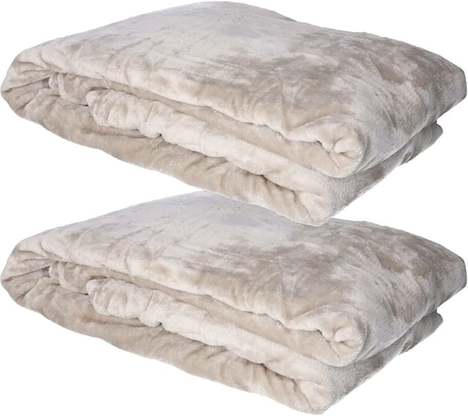 Atmosphera fleece dekens/fleeceplaids - 2x - grey - 180 x 230 cm - polyester - Molton Bankdeken