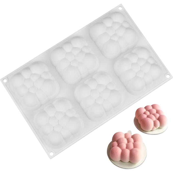 6 Holtes 3D Wolk Cakevorm Silicone Moussevormen Bubbelvormen om te Bakken white