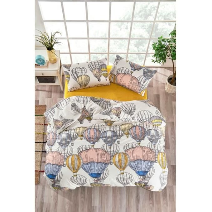 Parure de lit - 1 housse de couette 220 x 240 cm + 2 taies d'oreiller 60 x 60 cm - 100% coton renforcé - Moutarde