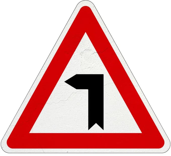 Haakse bocht links bord | Sign Again materiaal | 30 cm