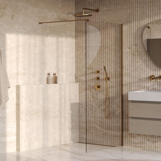 Brauer Oblivion - Inloopdouche - Helder Glas - 100 x 200 cm - incl. Glascoating - PVD Goud Geborsteld